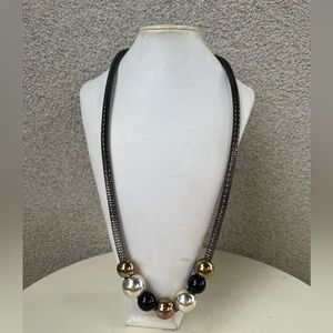 Vintage bold modern silver black bronze tones necklace rolled chain by efm